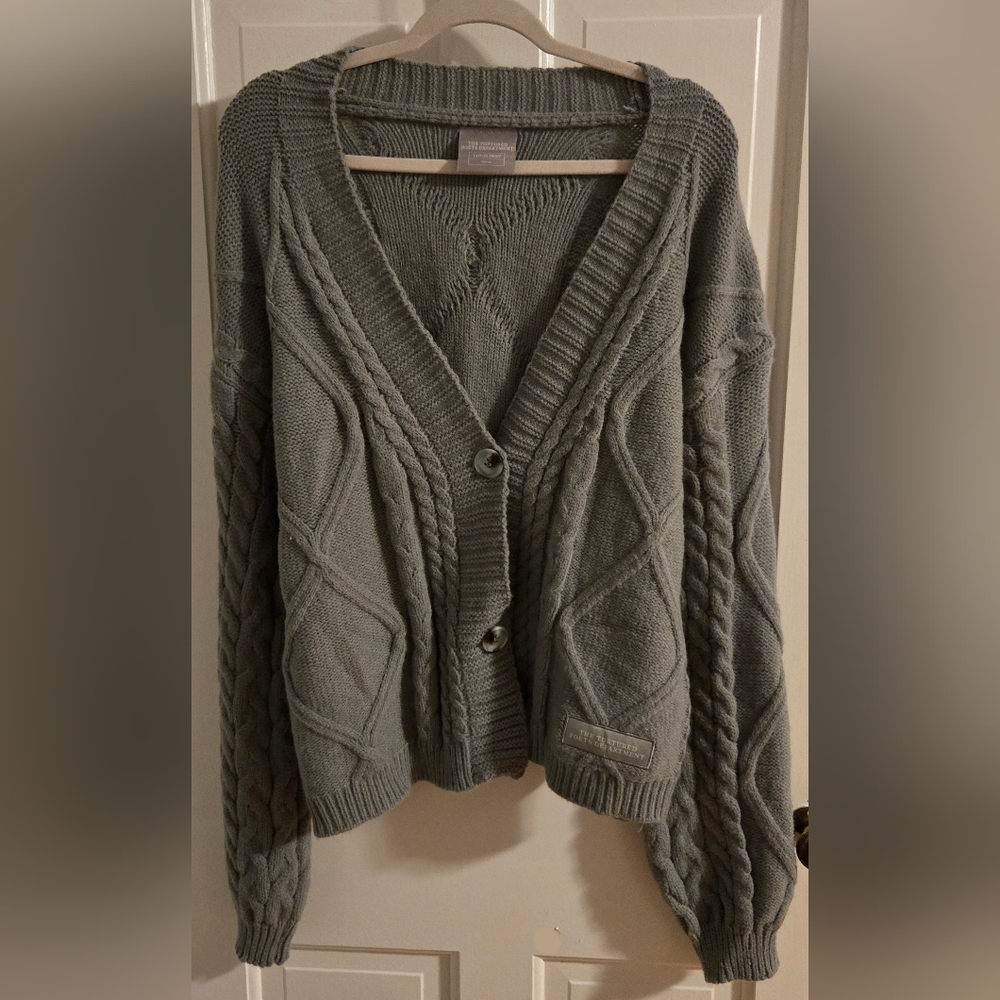 Taylor Swift The Tortured Poets Department Gray Cable Knit Cardigan Sweater
